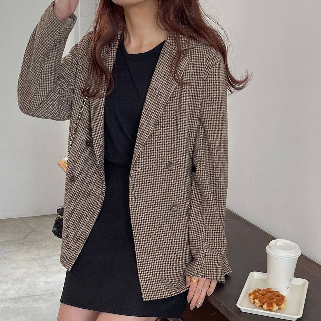 LAUIR Checked Double-Breasted Tailored Jacket