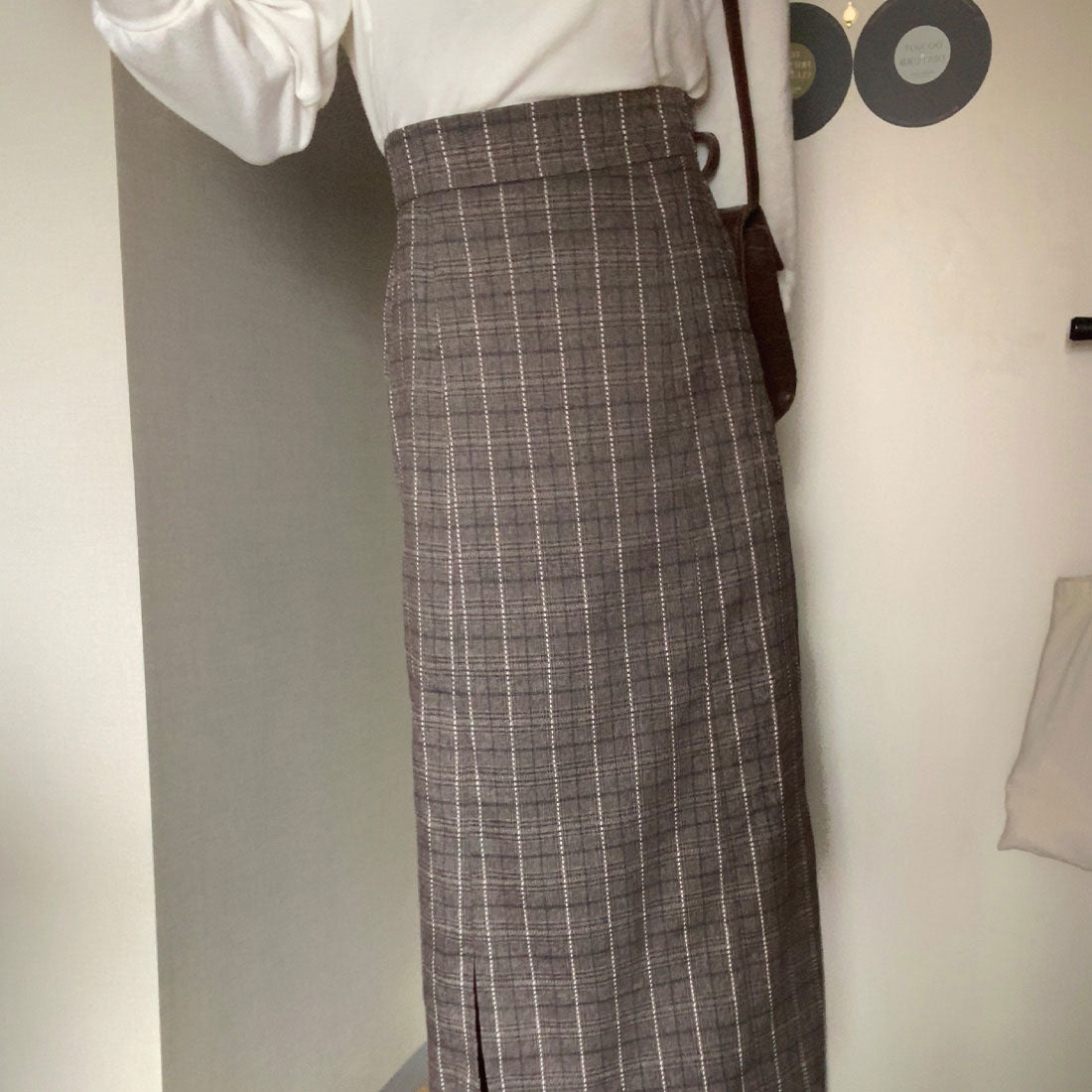 ラウアー LAUIR ハイウエストチェックペンシルスカート
