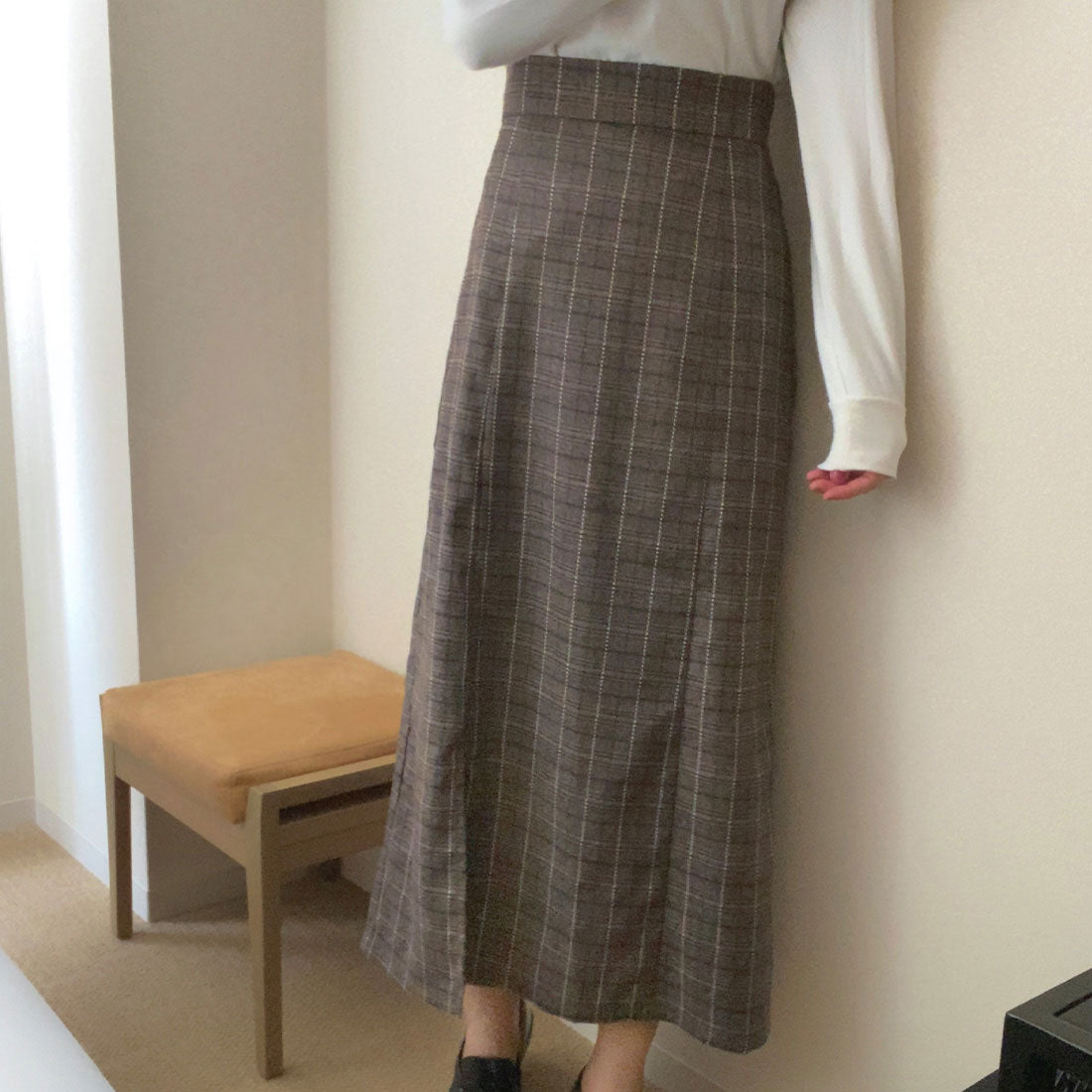 ラウアー LAUIR ハイウエストチェックペンシルスカート