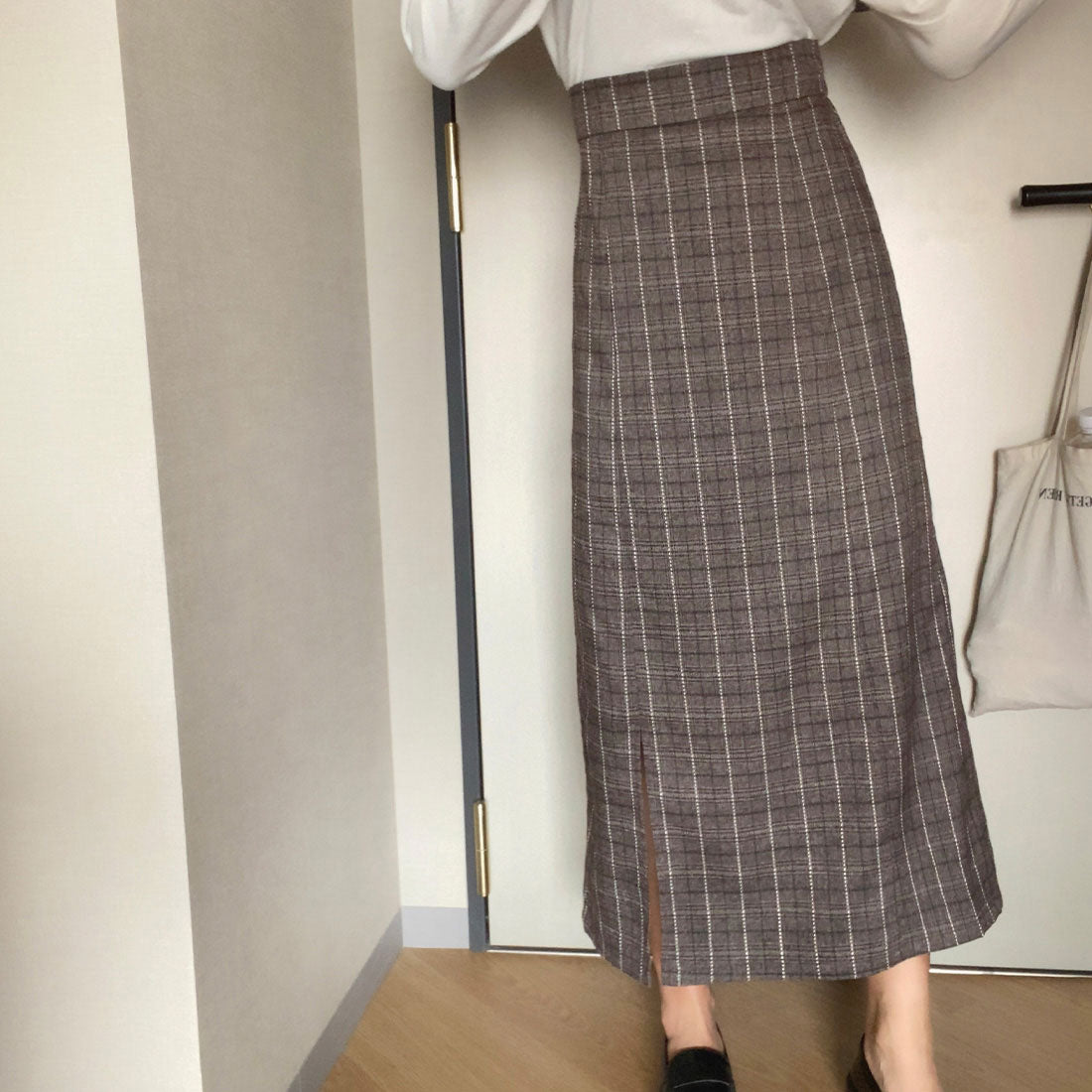 ラウアー LAUIR ハイウエストチェックペンシルスカート