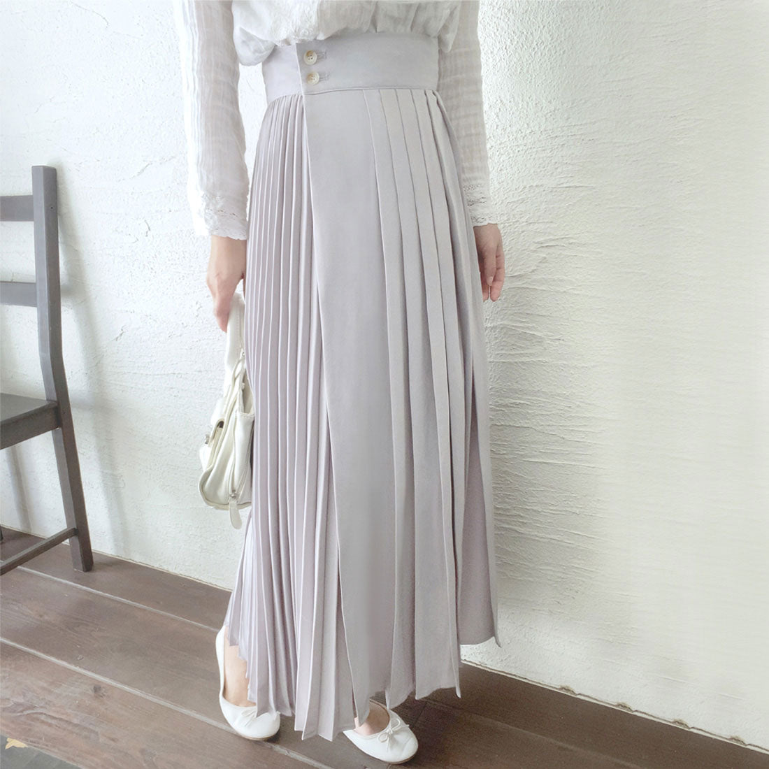 ラウアー LAUIR アシンメトリープリーツラップスカート