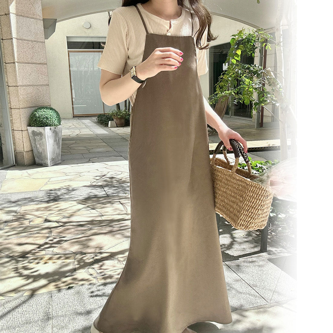 ラウアー LAUIR バックリボンサテンキャミマーメイドワンピース