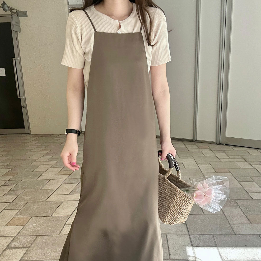ラウアー LAUIR バックリボンサテンキャミマーメイドワンピース