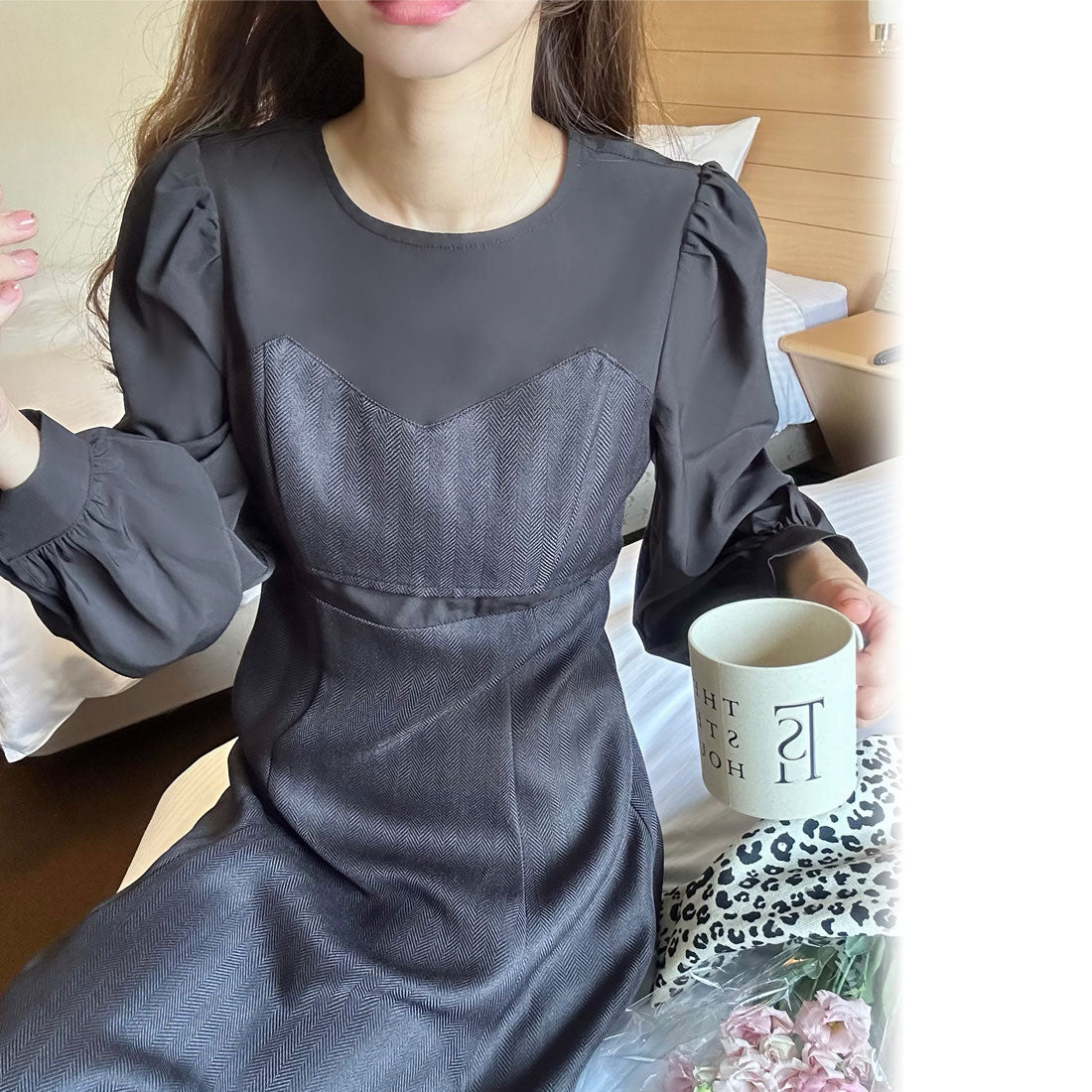 ラウアー LAUIR カットデザインドッキングワンピース,Bブラック