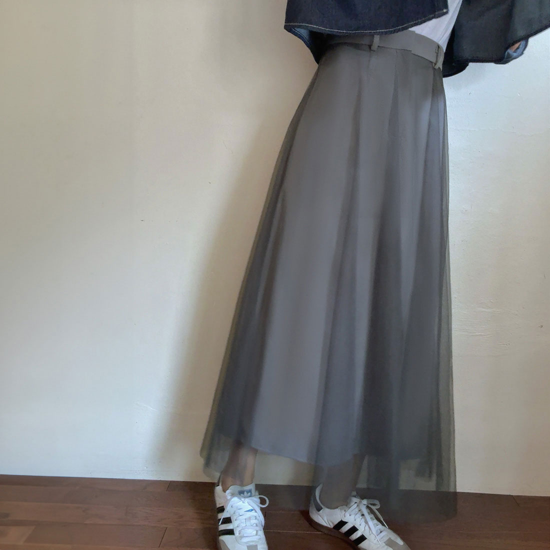ラウアー LAUIR チュールフレアスカート,ダークグレー