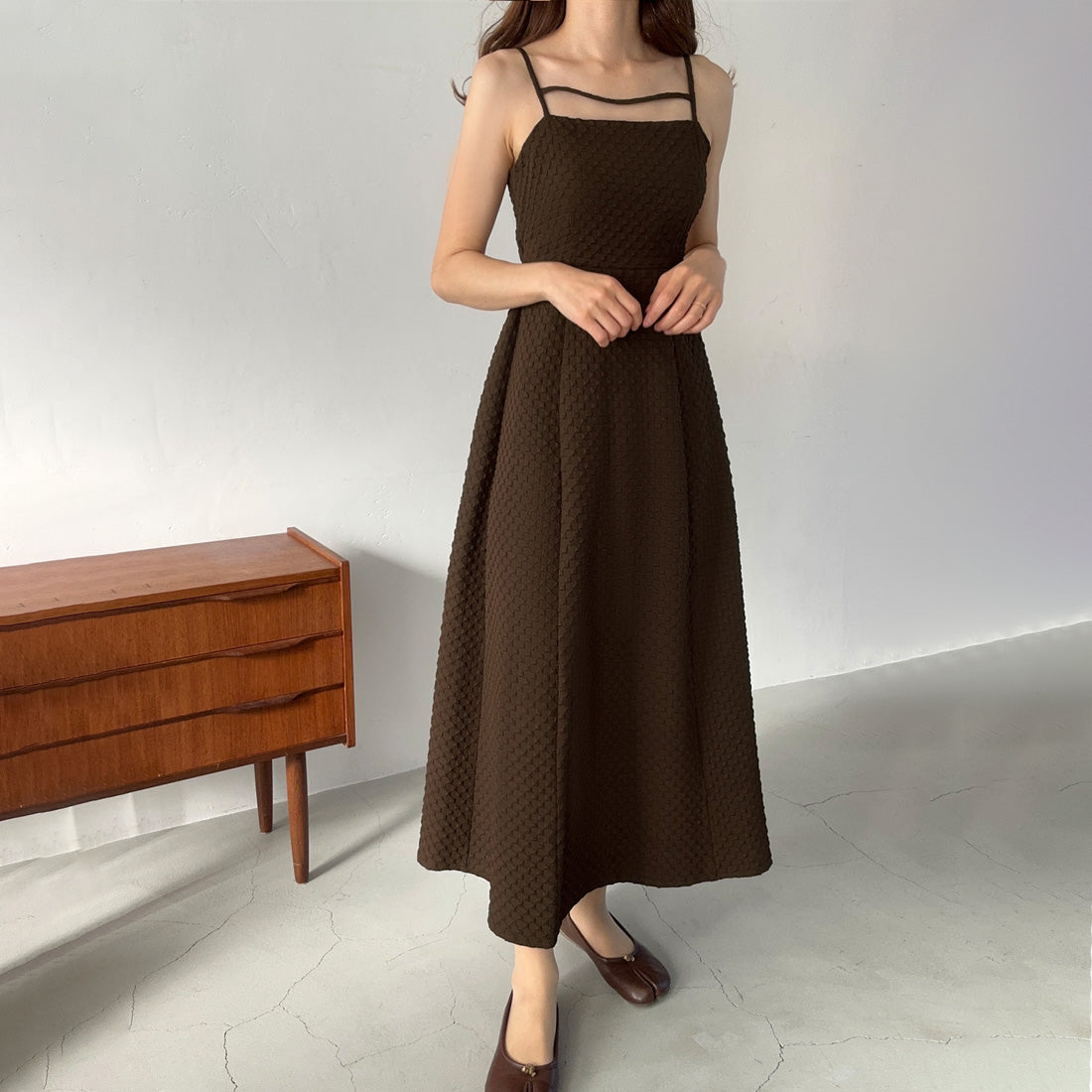 ラウアー LAUIR バックリボンキャミワンピース,ブラウン