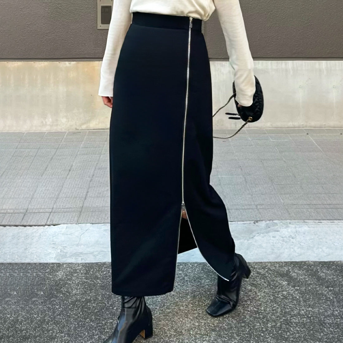 ラウアー LAUIR ストレートジップスカート,ブラック