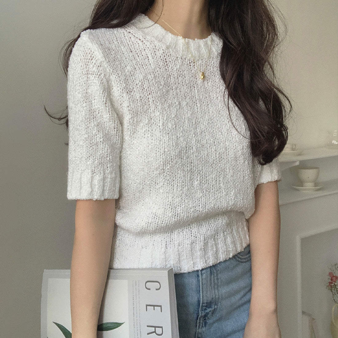 LAUIR Boucle short sleeve knit