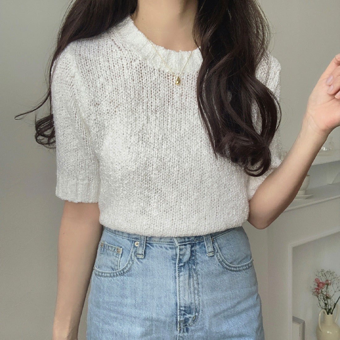 LAUIR Boucle short sleeve knit