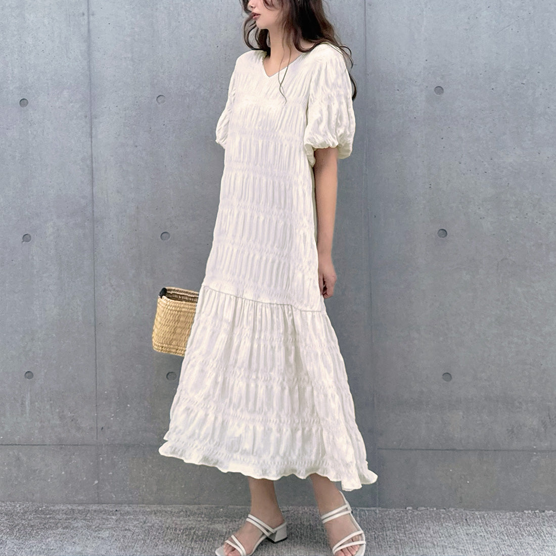 ラウアー LAUIR Vネックティアードワンピース