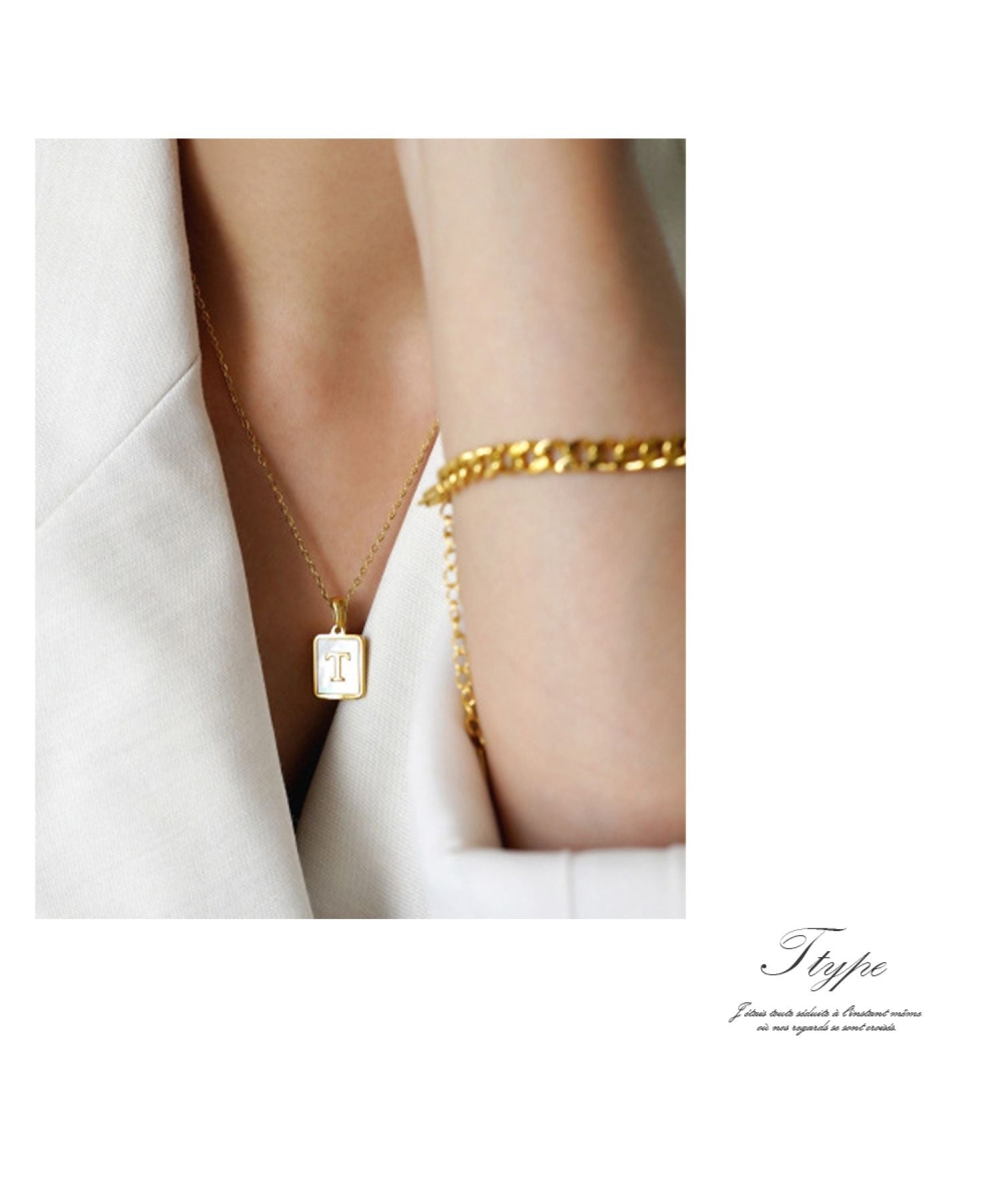 ニノン ninon シェルプレートイニシャルステンレスネックレス