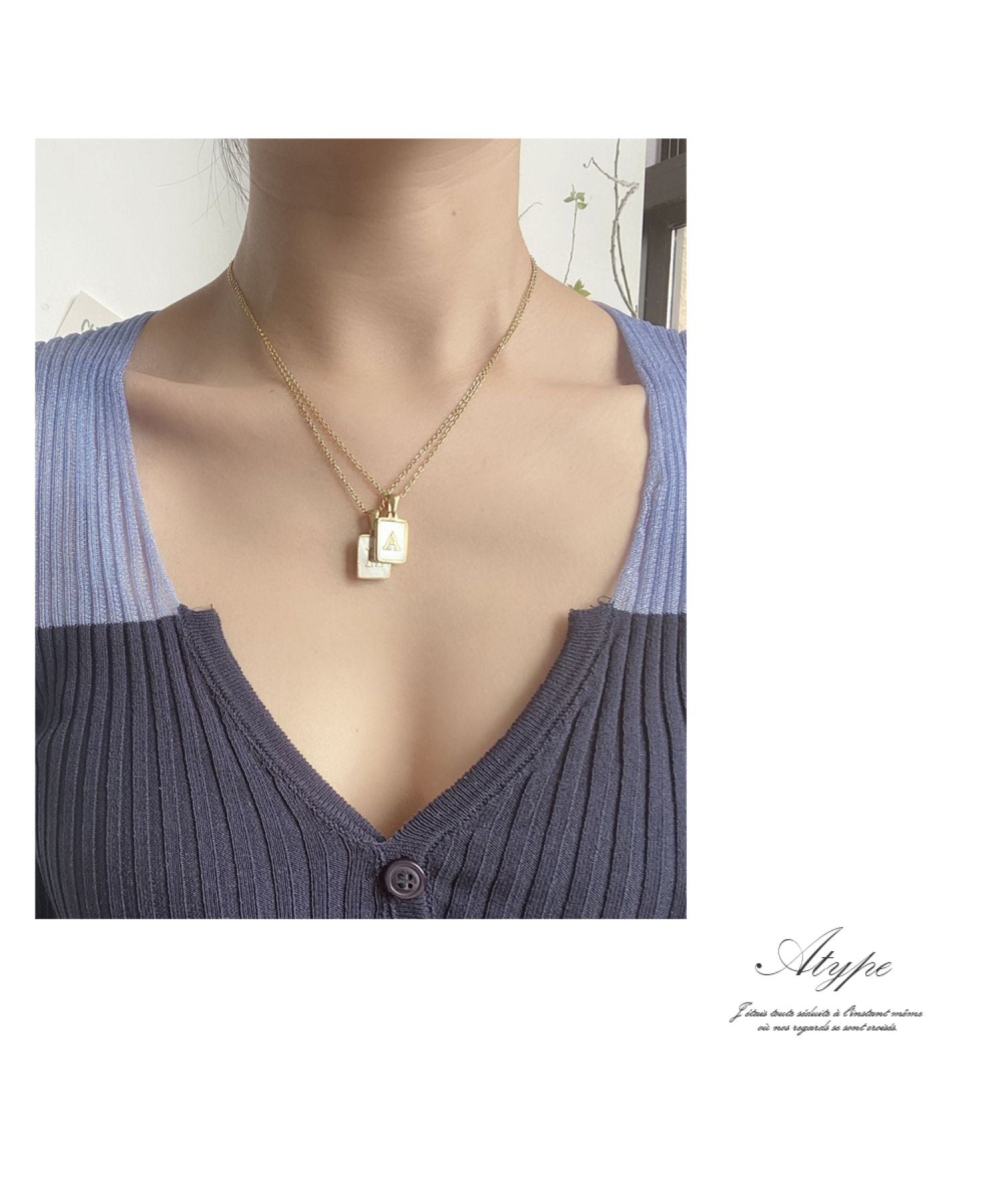ニノン ninon シェルプレートイニシャルステンレスネックレス