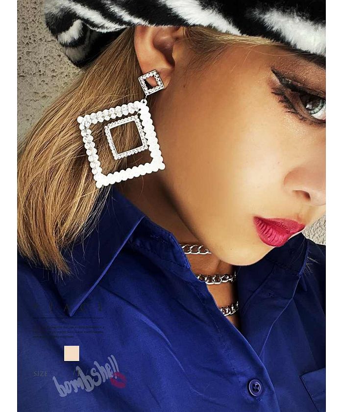 ボムシェル bombshell アクセサリー ビジュー スクエア ストーン シルバーピアス アクセサリー ダイヤ型 ギラギラ ダンスグッズ 派手 ビッグ bombshell