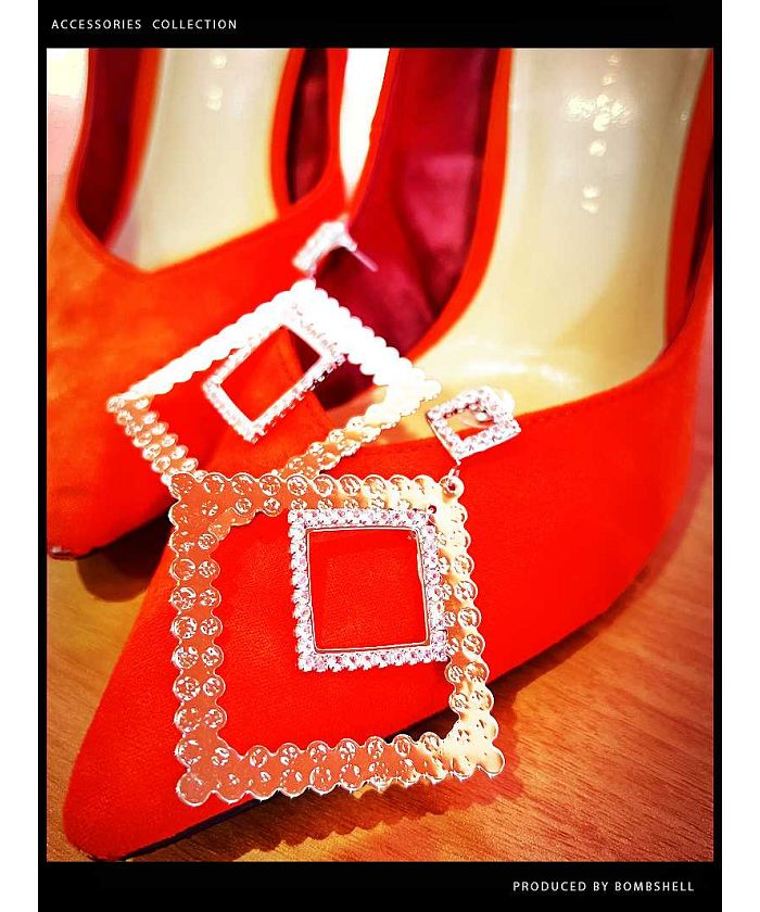 ボムシェル bombshell アクセサリー ビジュー スクエア ストーン シルバーピアス アクセサリー ダイヤ型 ギラギラ ダンスグッズ 派手 ビッグ bombshell