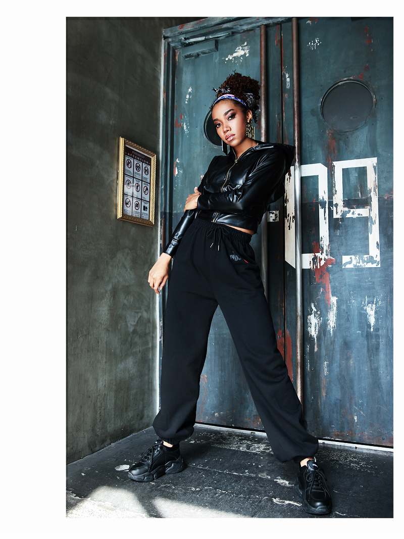 ボムシェル bombshell パーカー・トレーナー フード フェイクレザー パーカー ドルマン 衣装 HIPHOP 大きめシルエット ダンス 長袖 ポケット bombshell