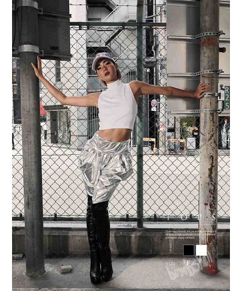 ボムシェル bombshell キャミソール・タンクトップ タンクトップ ショート丈 ハイネック ノースリーブ トップス ホワイト 無地 レッスン着 レディース ダンス衣装 bombshell