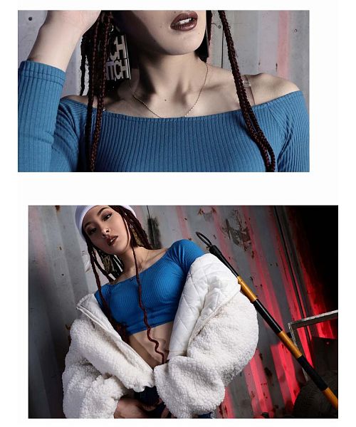 ボムシェル bombshell 半袖カットソー カットソー ニット Tシャツ オフショル サイドカット へそ出し お腹出し プチプラ 長袖 ストリートファッション Bbomb