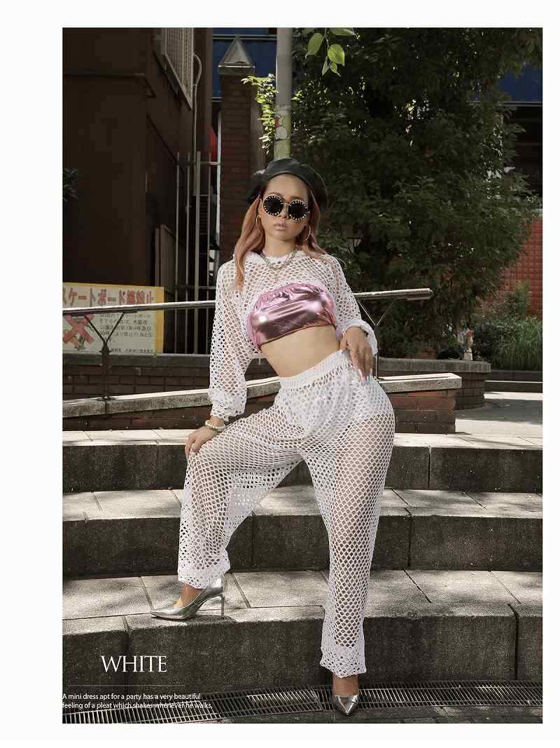 ボムシェル bombshell パンツ・サルエルパンツ パンツ ロングパンツ サルエルパンツ メッシュ ボトムス ワンカラー コスチューム レディース ダンス衣装 ヒップホップ衣装 bombs