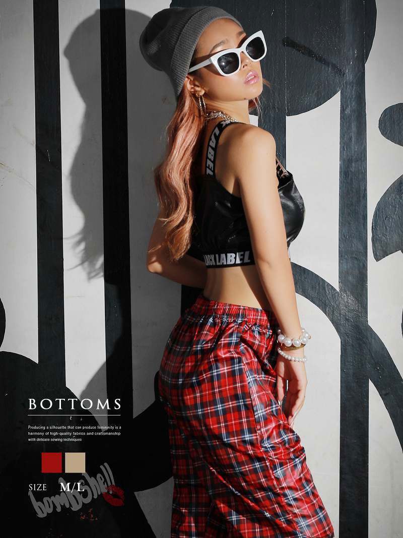 ボムシェル bombshell パンツ・サルエルパンツ サルエルパンツ タータン チェック柄 アンクル丈 ボトムス 体型カバー きれいめ レッスン着 イベント ダンス衣装 bombshell （レッド） レッド