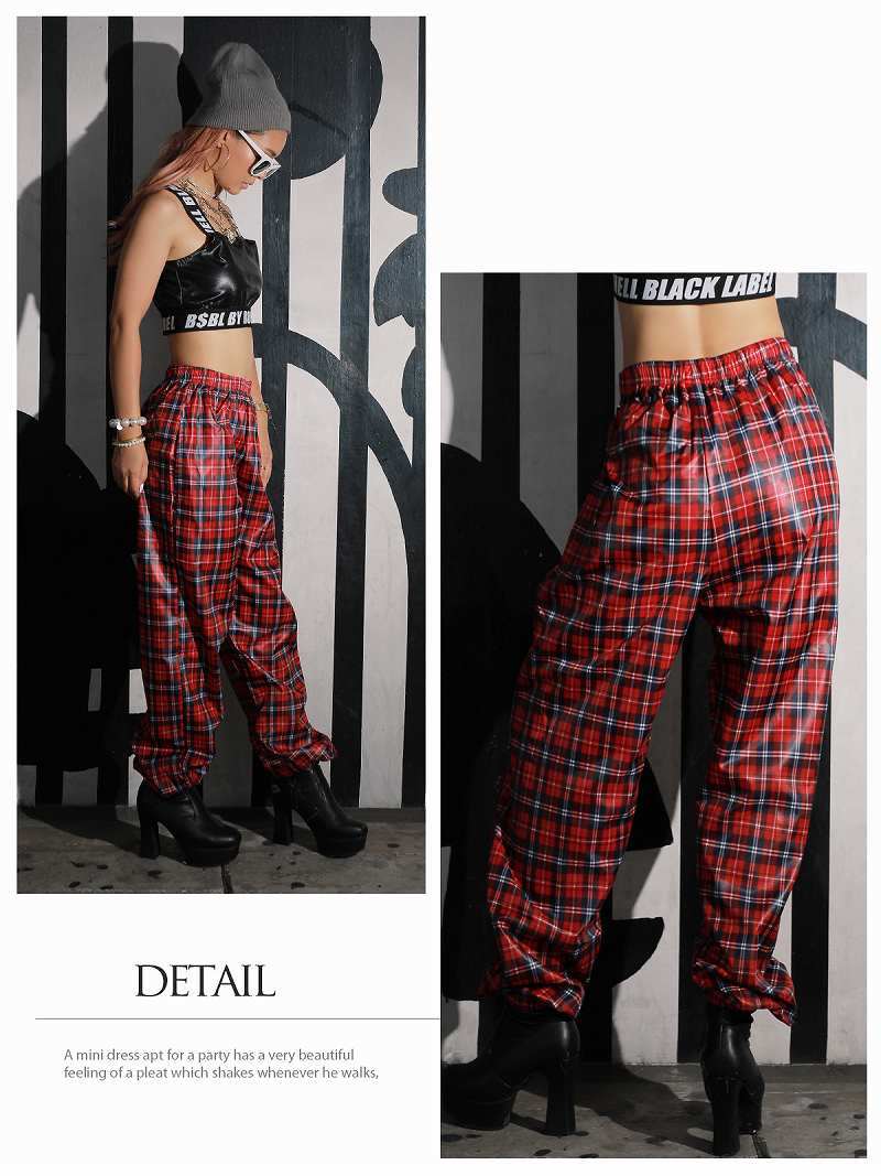 ボムシェル bombshell パンツ・サルエルパンツ サルエルパンツ タータン チェック柄 アンクル丈 ボトムス 体型カバー きれいめ レッスン着 イベント ダンス衣装 bombshell （レッド） レッド