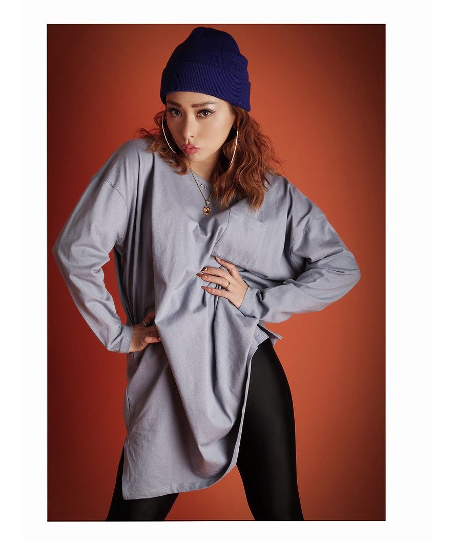 ボムシェル bombshell 長袖Tシャツ ビッグサイズ 長袖トップス ポケット付き カットソー ダンサー ヒップホップ B系 ストリート ダンス オーバーサイズ Bbomb