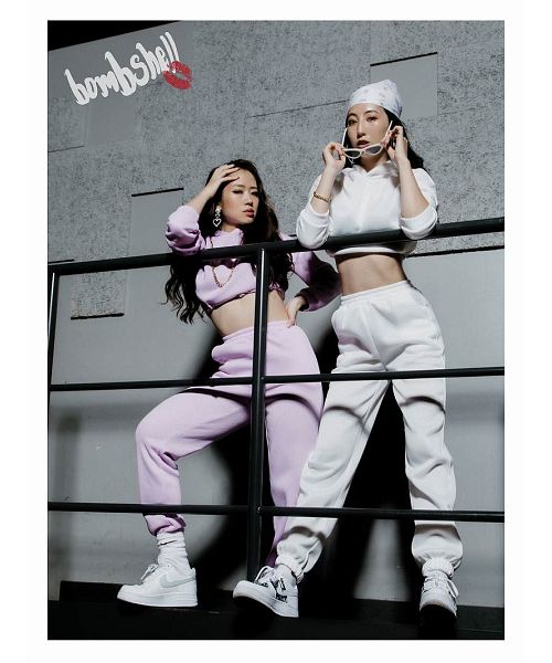 Bombshell setup sweat setup hoodie pastel color dance outfit costume lesson wear short length sporty Bbomb