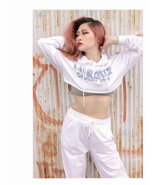 Bombshell hoodie/trainer short length hoodie white print long sleeve short dancer costume street cheap trainer Bbomb