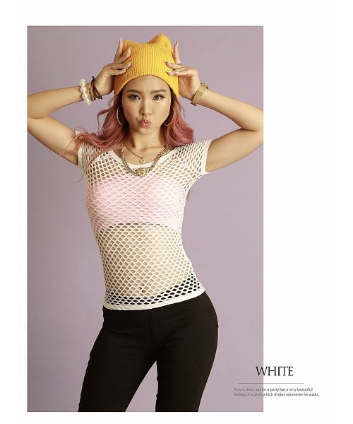 ボムシェル bombshell 半袖カットソー メッシュ トップス フィッシュネット ダンス 衣装 カラバリ豊富 Tシャツ 半袖 蛍光カラー HIPHOP bombshell