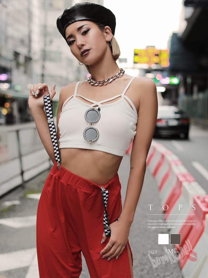 Bombshell camisole tank top with cups, solid color, half top, non-wire, cross, bear top, camisole, stretch, dance, inner bombshell