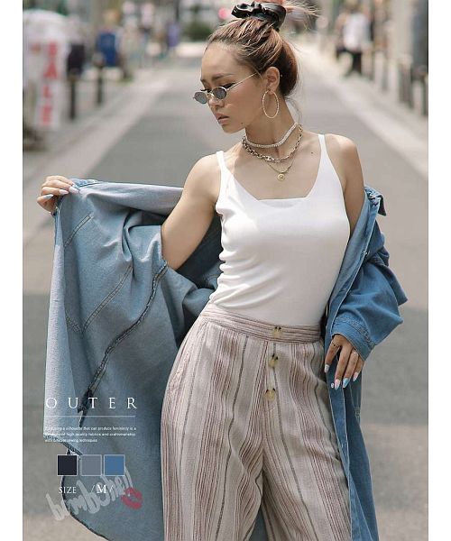 ボムシェル bombshell シャツ デニムシャツ アウター シャツワンピ オーバーサイズ カジュアル 長袖 ダンス HIPHOP デイリー使い 衣装 Bbomb