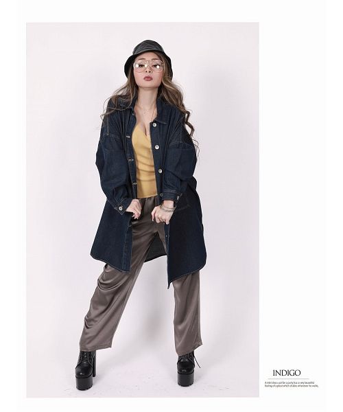 ボムシェル bombshell シャツ デニムシャツ アウター シャツワンピ オーバーサイズ カジュアル 長袖 ダンス HIPHOP デイリー使い 衣装 Bbomb