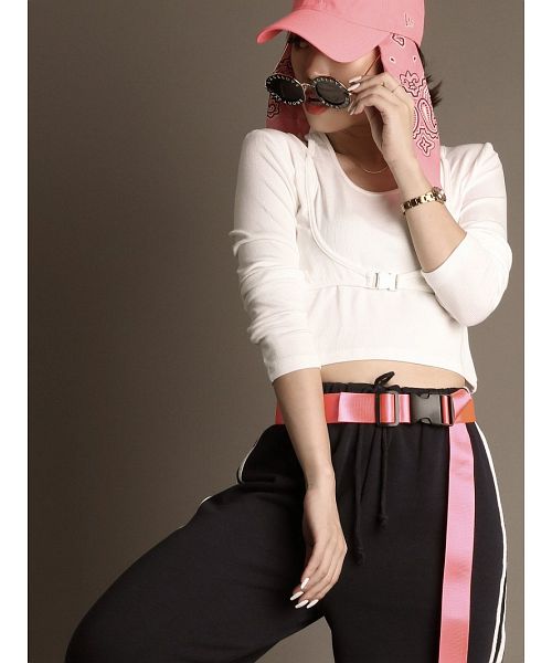 ボムシェル bombshell 半袖カットソー カットソー へそ出し ドッキング レイヤード リブニット バックル 重ね着 インポート ダンス衣装 ストリートファッション Bbomb