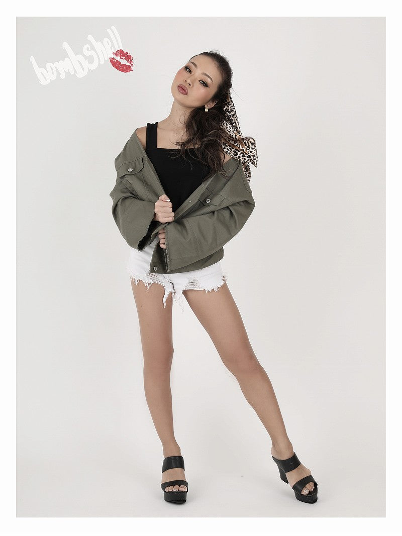 ボムシェル bombshell ジャケット・ブルゾン 肩落とし ノーカラージャケット アウター ジャケット レディース シンプル ライトアウター カラージャケット ダンス 衣装 Bbomb