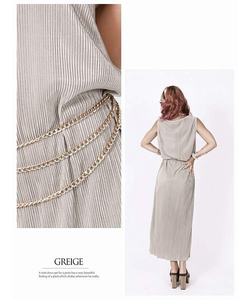 ボムシェル bombshell ワンピース マキシ丈  プリーツ ノースリーブ ワンピース 無地 ロング ワンカラー サテン おしゃれ 体型カバー Bbomb