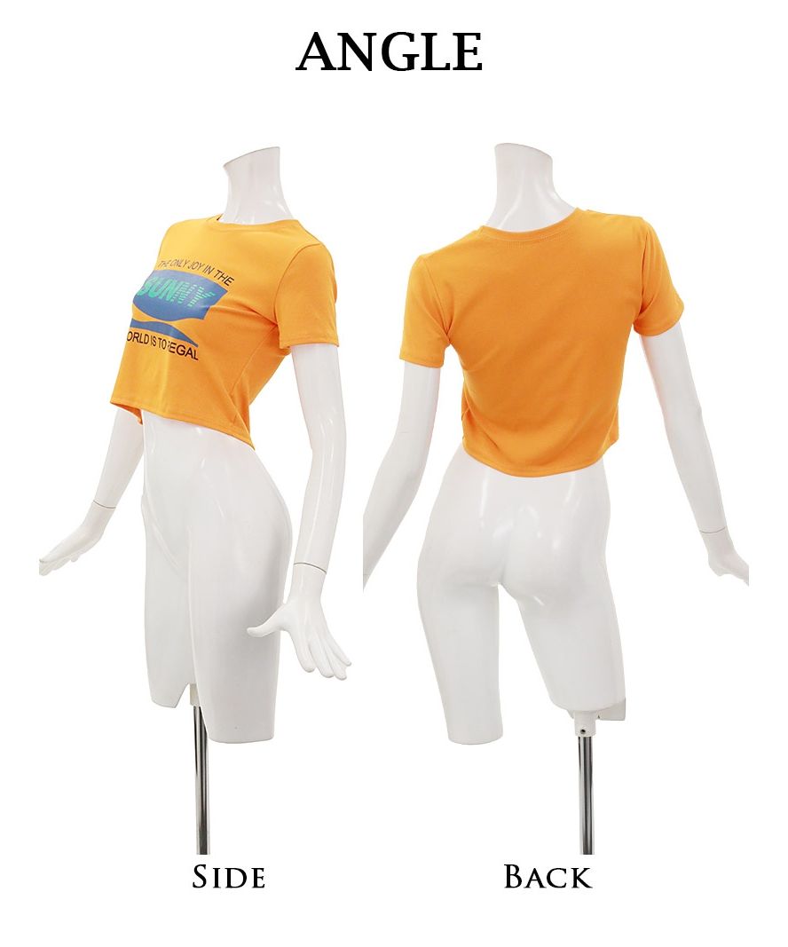 ボムシェル bombshell 半袖Tシャツ Tシャツ 半袖 ミニT トップス カットソー ショート丈 ヘソ出し 原色カラー 韓国ファッション ラウンドネック Bbomb