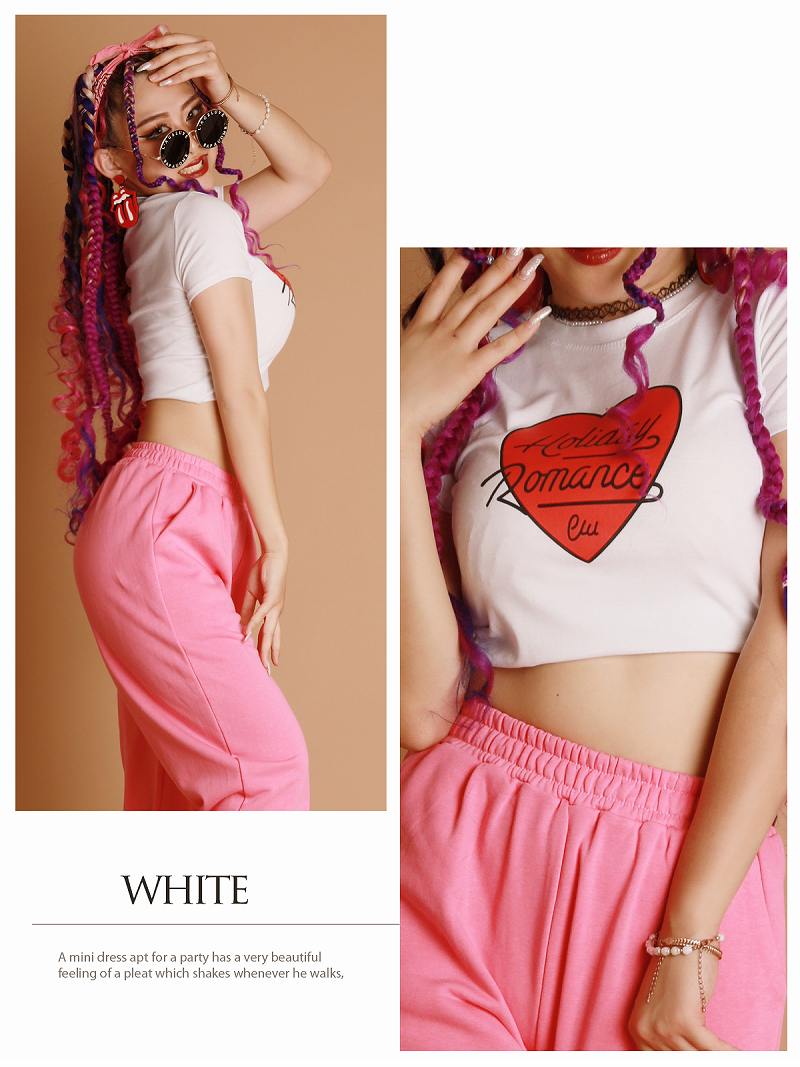 ボムシェル bombshell 半袖Tシャツ トップス Tシャツ 半袖 クロップ ショート ハート プリント ヘソ出し ミニ 小さめ Bbomb