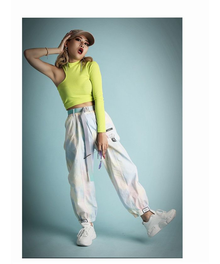 Bombshell long sleeve cut-and-sew crop top with cutouts, imported dancer sexy top, rib knit mini Bbomb