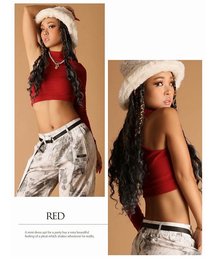 Bombshell long sleeve cut-and-sew crop top with cutouts, imported dancer sexy top, rib knit mini Bbomb