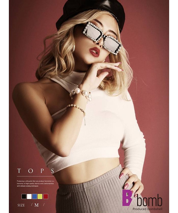 Bombshell long sleeve cut-and-sew crop top with cutouts, imported dancer sexy top, rib knit mini Bbomb