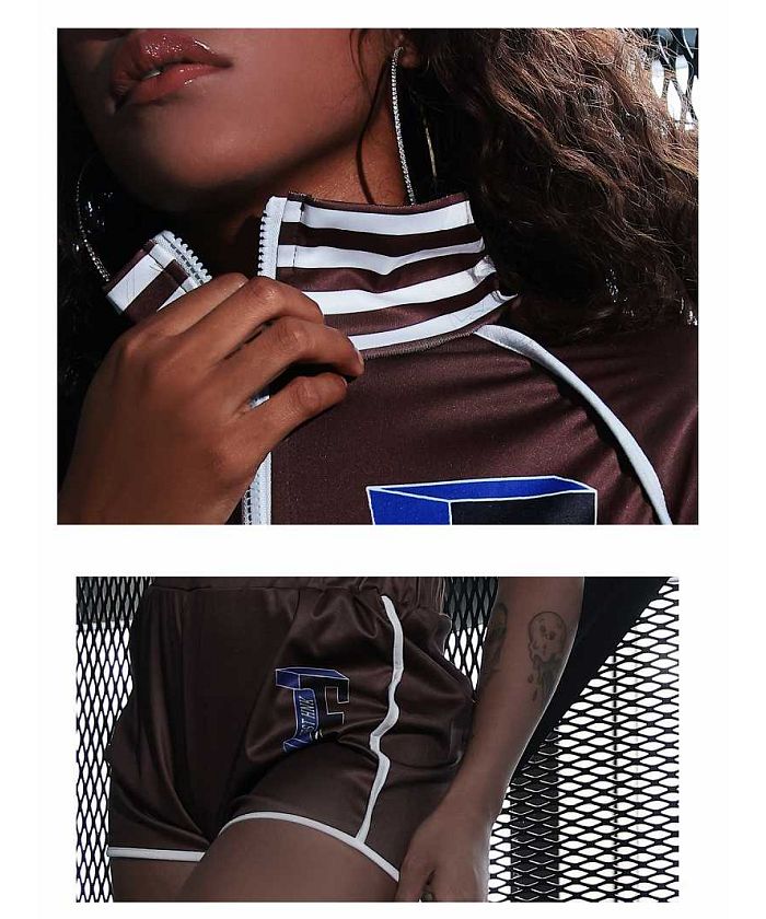 ボムシェル bombshell セットアップ セットアップ 半袖 スカジャン スポーティー ジャージ ダンス衣装 インポート お揃いコーデ へそ出し ショートパンツ bombshell