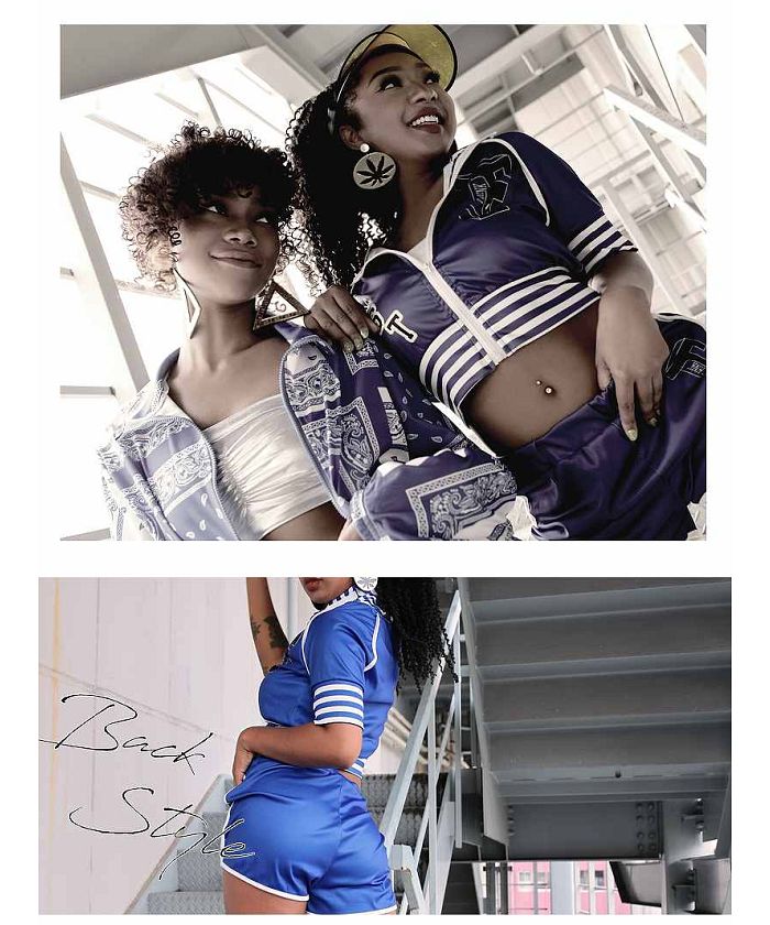 ボムシェル bombshell セットアップ セットアップ 半袖 スカジャン スポーティー ジャージ ダンス衣装 インポート お揃いコーデ へそ出し ショートパンツ bombshell