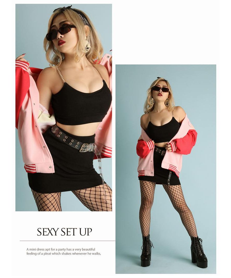 Bombshell setup black setup casual gold chain club with cups padded skirt short length overseas fashion Bbomb