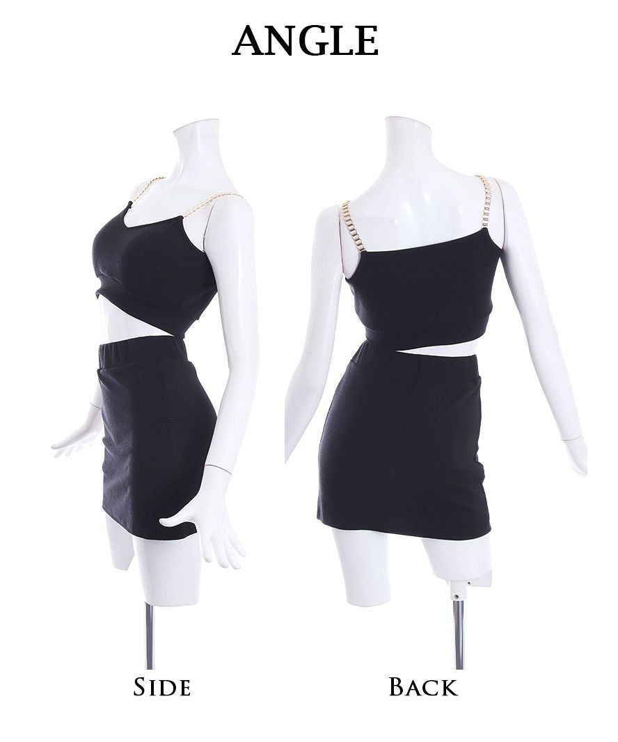 Bombshell setup black setup casual gold chain club with cups padded skirt short length overseas fashion Bbomb