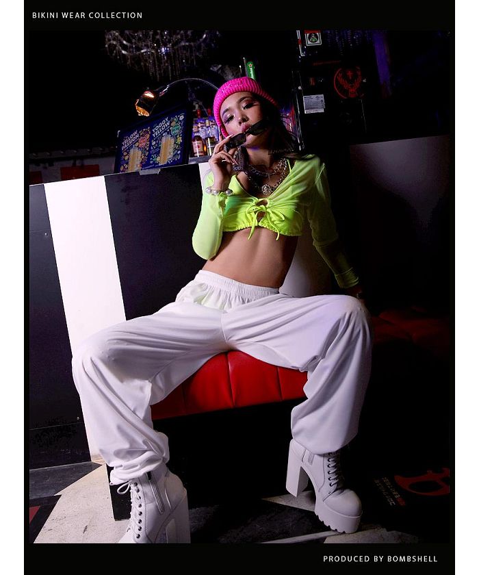 ボムシェル bombshell クラブダンサービキニ ビキニ ネオンカラー レディース 水着 ビビッド 見せブラ ダンスウェア 蛍光色 ホルターネック ナイトプール bombshell【返品不可商品】