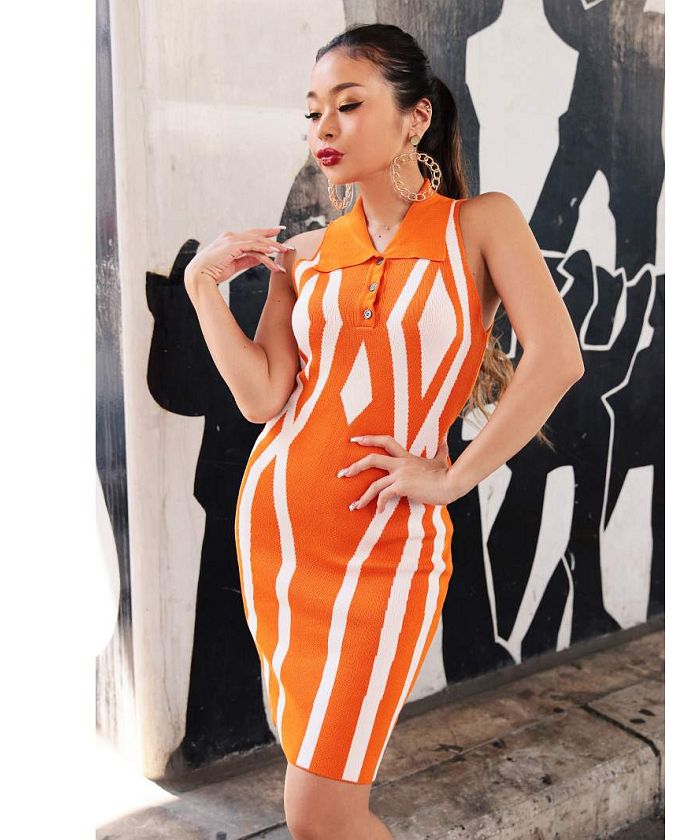 Bombshell dress retro mini dress sleeveless polo shirt style with collar party flashy reggae summer Bbomb