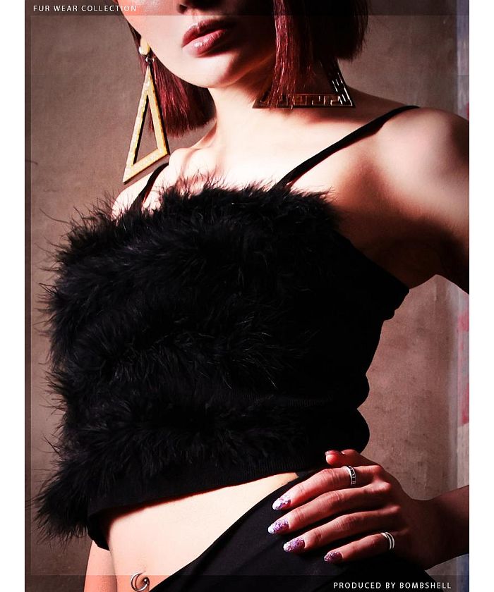 ボムシェル bombshell キャミソール・タンクトップ ショート丈 フェイクファー キャミソール ふわふわ トップス ダンス衣装 ショーダンス ステージ衣装 クラブ 舞台衣装 bombsh