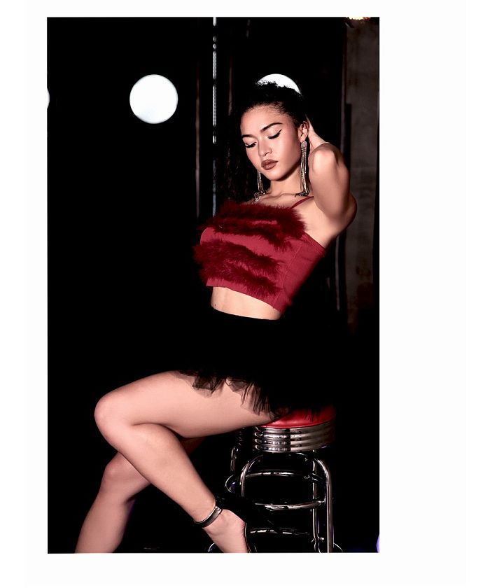 ボムシェル bombshell キャミソール・タンクトップ ショート丈 フェイクファー キャミソール ふわふわ トップス ダンス衣装 ショーダンス ステージ衣装 クラブ 舞台衣装 bombsh