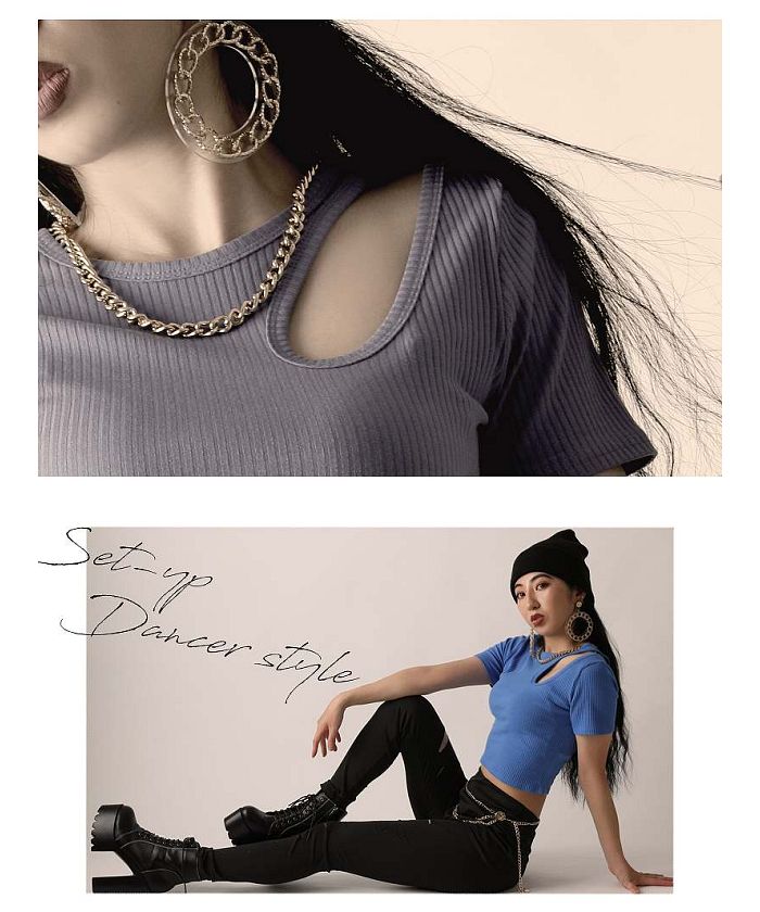 ボムシェル bombshell 半袖Tシャツ Tシャツ カットソー トップス 個性派 アシンメトリー クルーネック 半袖 ショート丈 韓国ファッション セクシー Bbomb