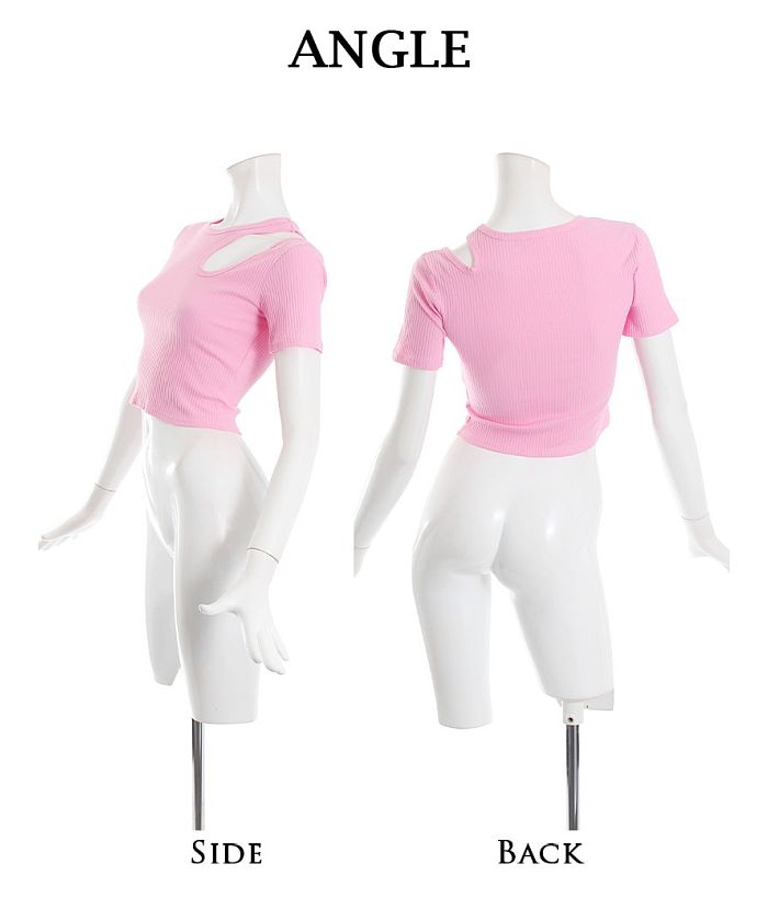 ボムシェル bombshell 半袖Tシャツ Tシャツ カットソー トップス 個性派 アシンメトリー クルーネック 半袖 ショート丈 韓国ファッション セクシー Bbomb