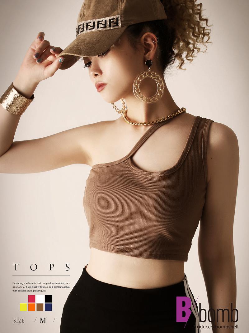 Bombshell camisole tank top tank top tops with cups asymmetrical one-shoulder sexy cropped midriff rib knit vivid color Bb